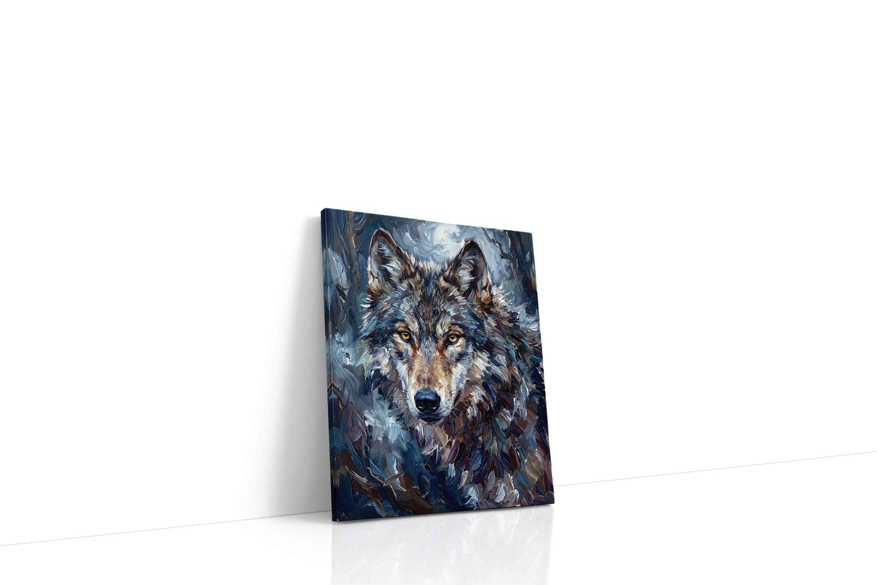 Moonlit Guardian wolf canvas print gallery-wrapped portrait canvas studio shot