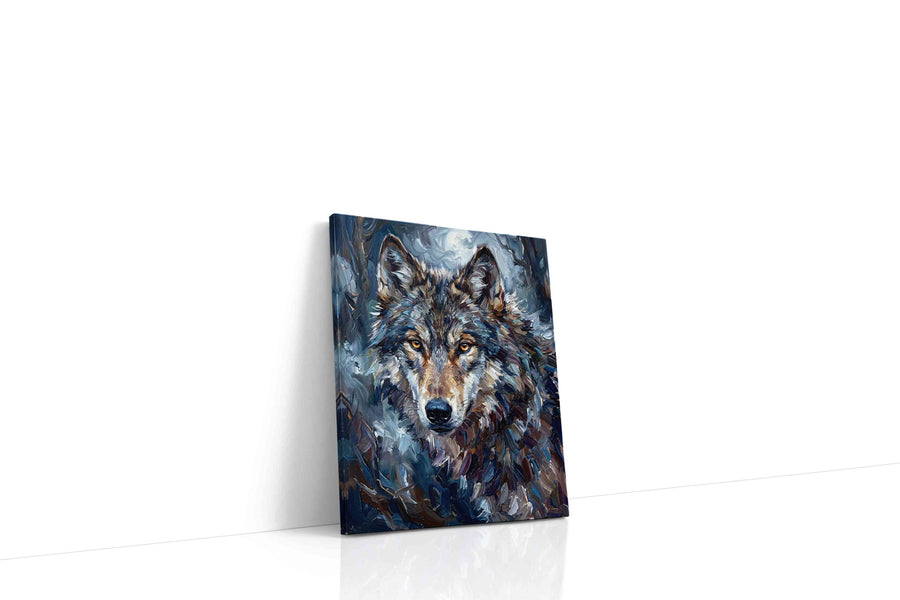 Moonlit Guardian wolf canvas print gallery-wrapped portrait canvas studio shot