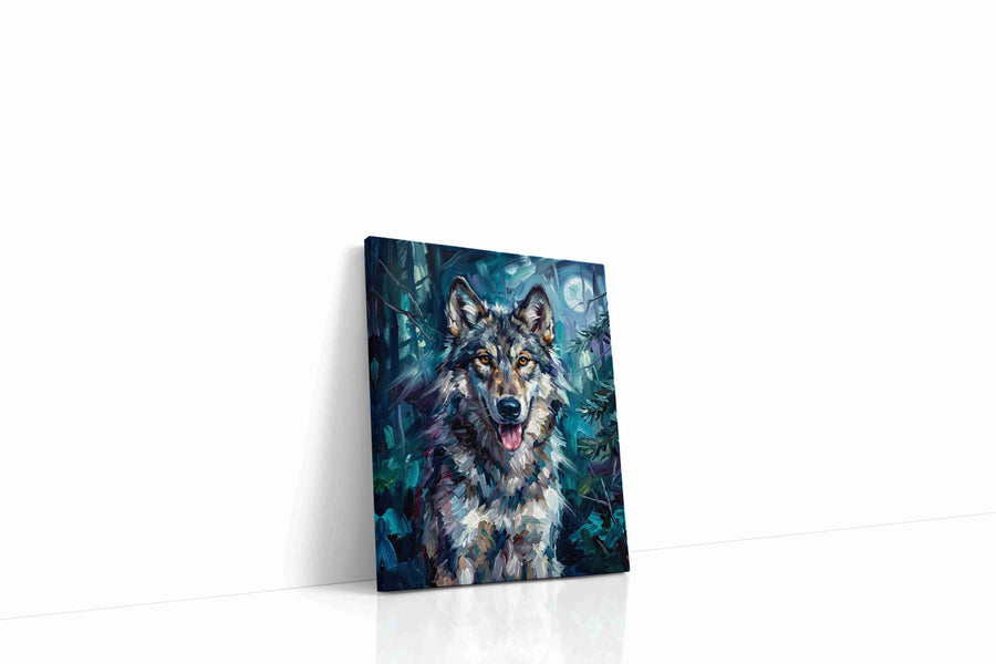 Moonlit Guardian III wolf canvas print gallery-wrapped portrait canvas studio shot