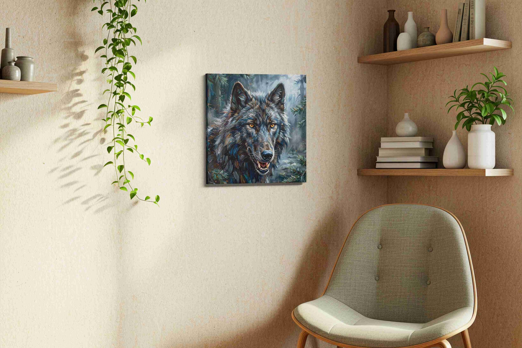 Moonlit Guardian of the Wild (Wolf) - Wolf Wall Art, Wildlife Canvas Print, Nature Predator Art — view 2