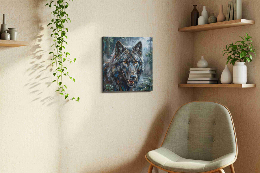 Moonlit Guardian of the Wild (Wolf) - Wolf Wall Art, Wildlife Canvas Print, Nature Predator Art — view 2