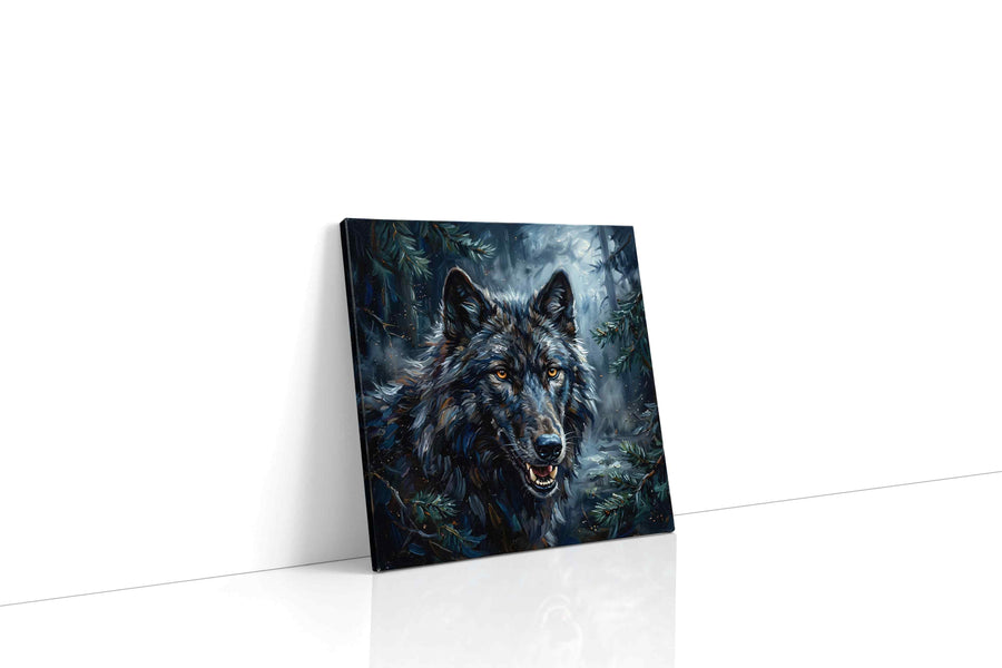 Moonlit Guardian of the Wild wolf canvas print gallery-wrapped square canvas studio shot