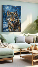 Moonlit Majesty wolf canvas print, hanging on wall