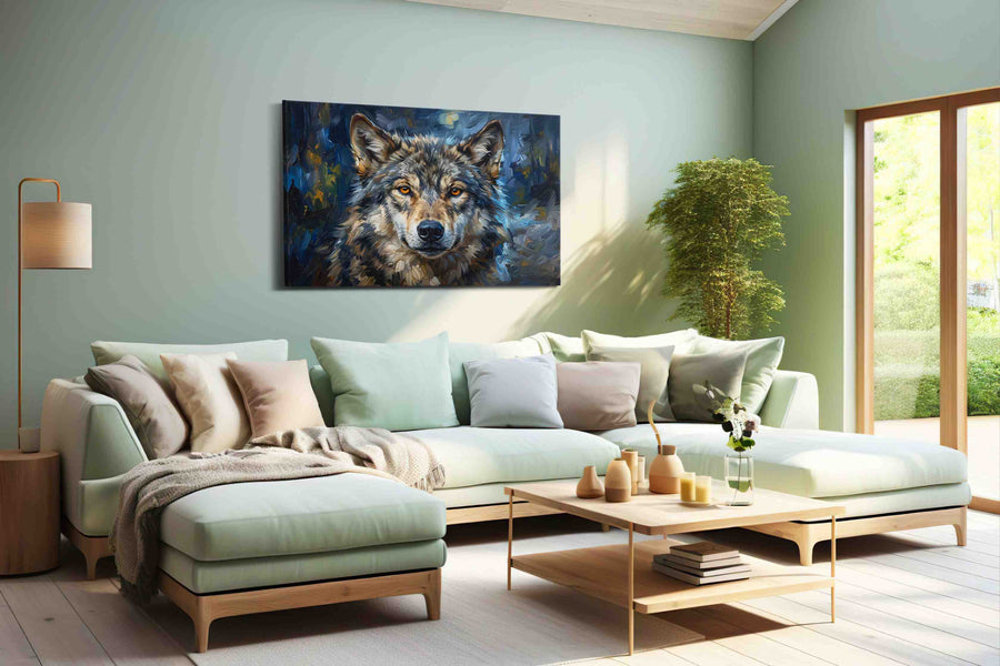 Moonlit Majesty II (Wolf) - Wolf Wall Art, Wildlife Canvas Print, Nature Predator Art in a hung canvas mockup