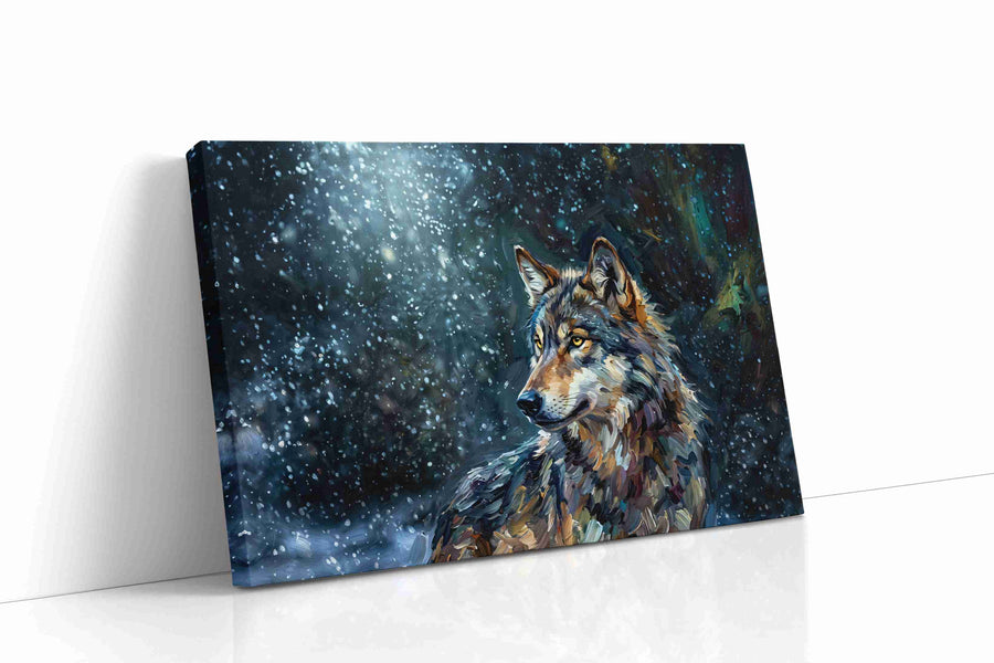 Moonlit Sentinel wolf canvas print gallery-wrapped landscape canvas studio shot