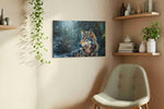 Moonlit Sentinel wolf canvas print in a living room scene