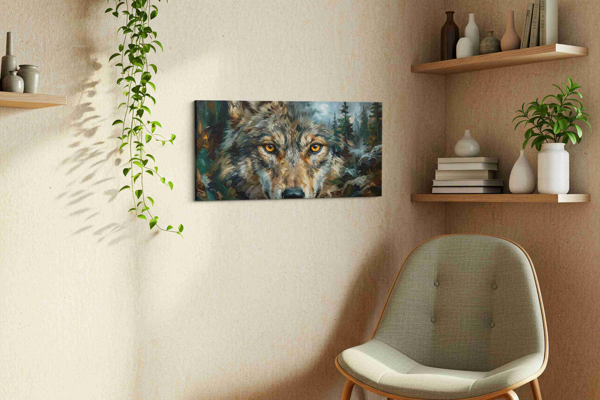 Moonlit Watcher of the Wild wolf canvas print, hanging on wall — view 3