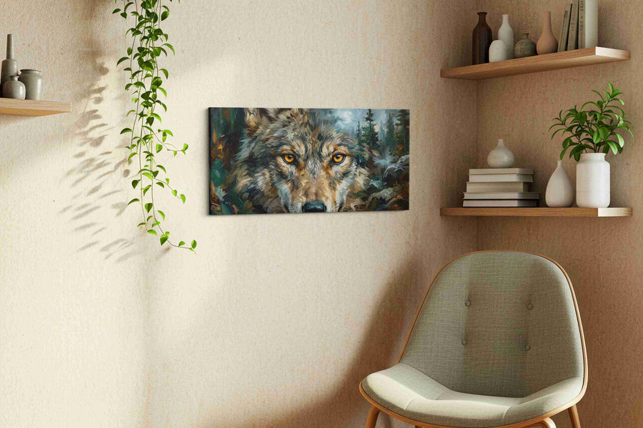 Moonlit Watcher of the Wild wolf canvas print, hanging on wall — view 3