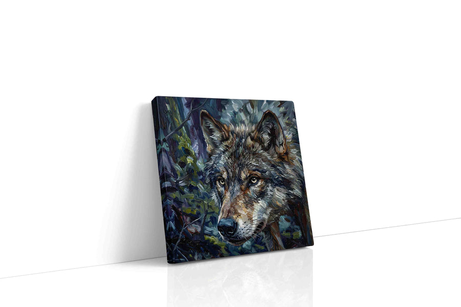 Mystic Forest Sentinel wolf canvas print gallery-wrapped square canvas studio shot