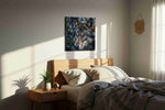 Mystic Forest Sentinel wolf canvas print, displayed in a bedroom