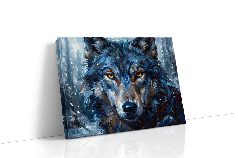 Mystic Gaze of the Frostwolf wolf canvas print gallery-wrapped landscape canvas studio shot