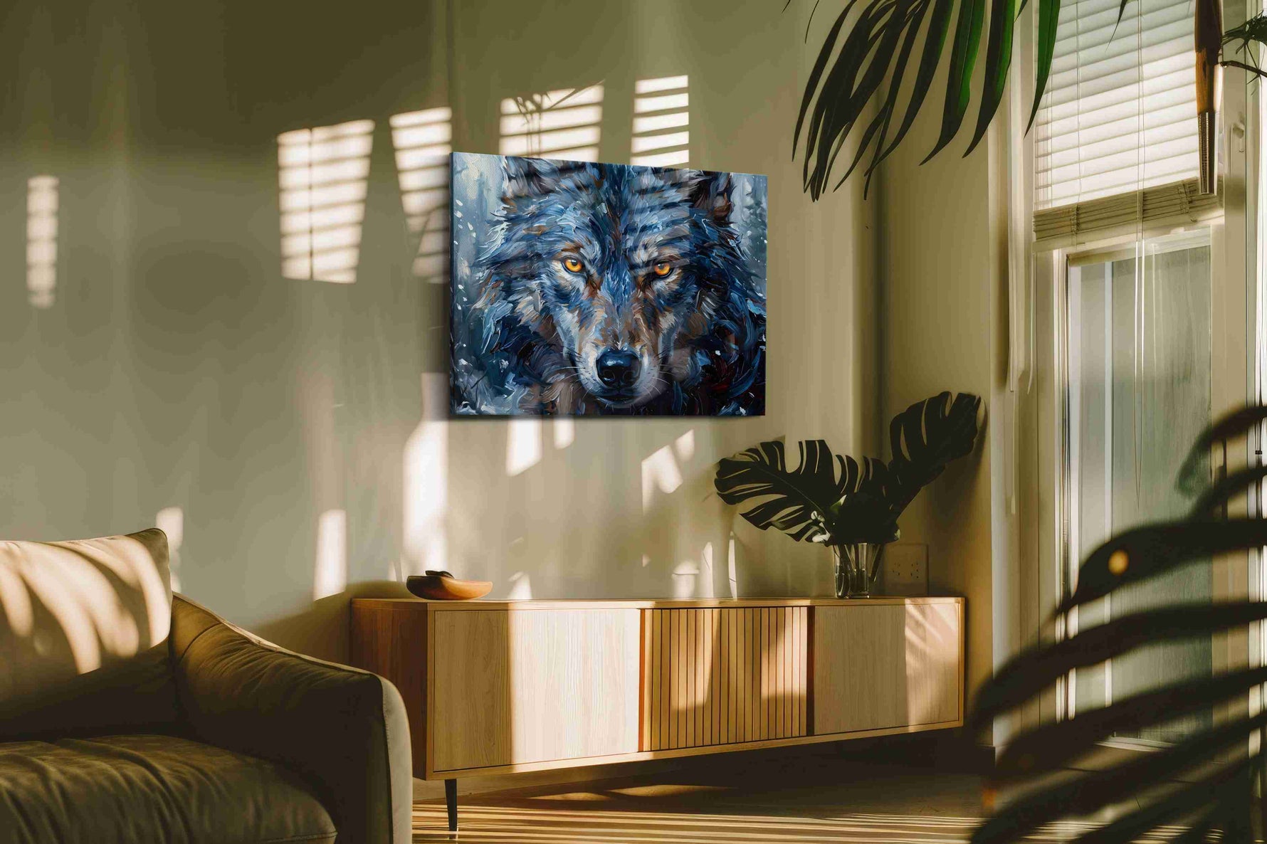 Mystic Gaze of the Frostwolf (Wolf) - Wolf Wall Art, Wildlife Canvas Print, Nature Predator Art in a hung canvas mockup