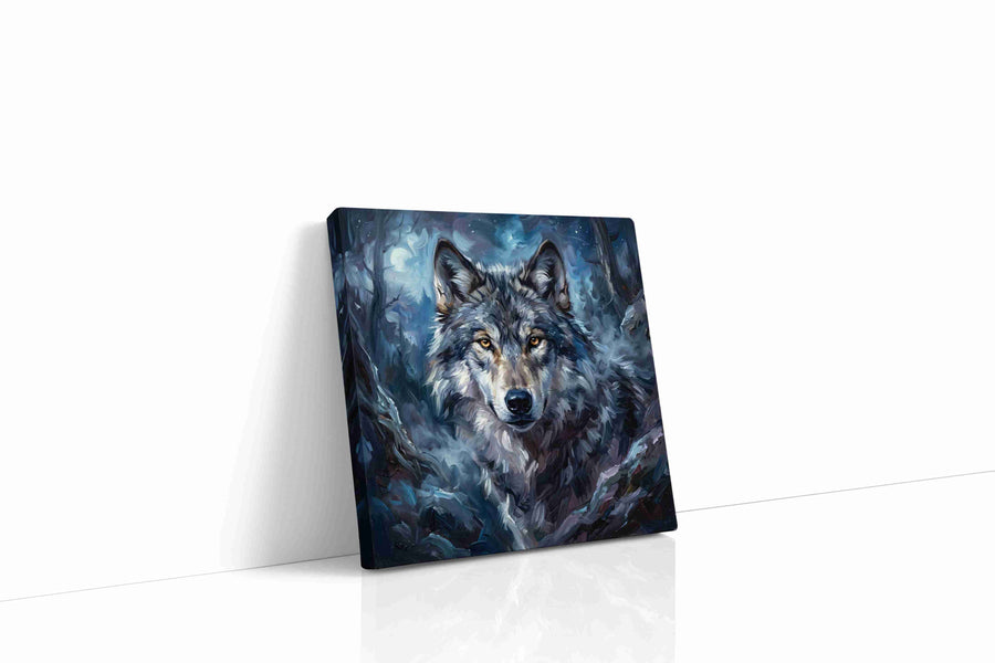 Mystic Moonlit Wolf wolf canvas print gallery-wrapped square canvas studio shot