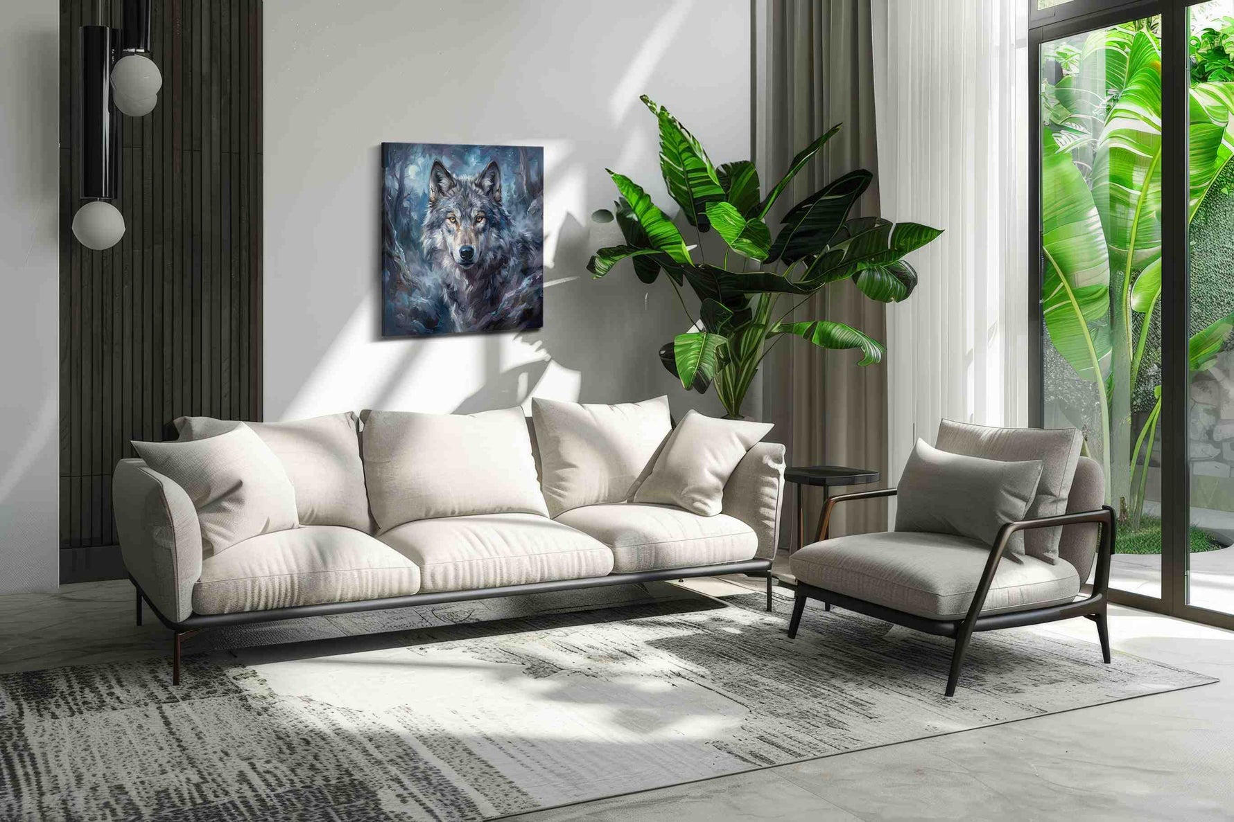 Mystic Moonlit Wolf wolf canvas print, on wall, lifestyle preview