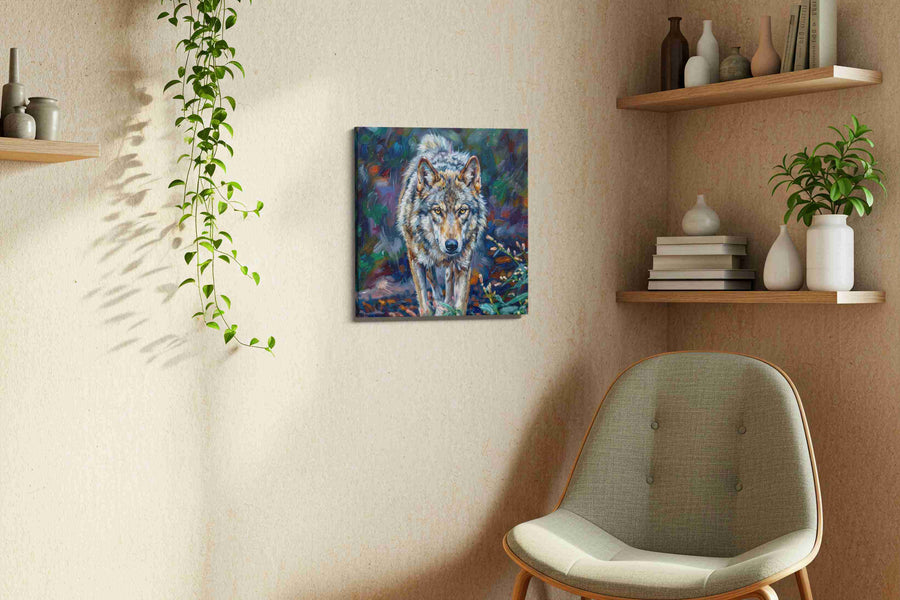 Silent Sentinel of the Forest wolf canvas print, hanging on wall — view 2