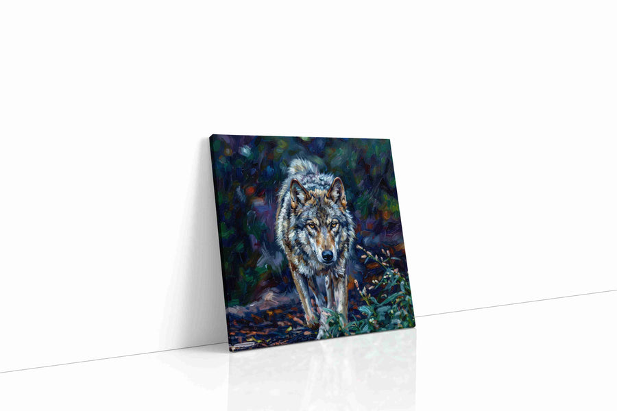 Silent Sentinel of the Forest wolf canvas print gallery-wrapped square canvas studio shot