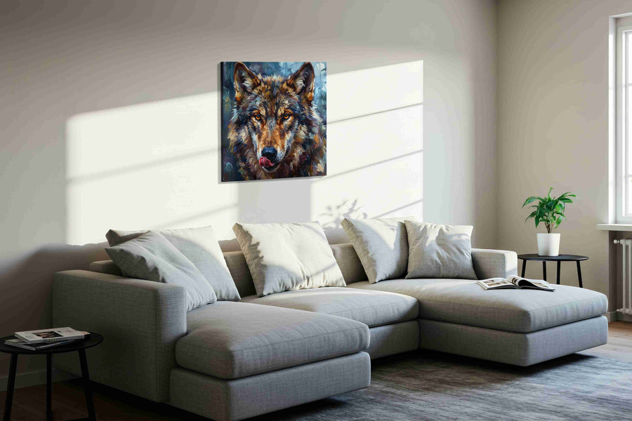 Soul of the Forest Guardian wolf canvas print, displayed in a living room