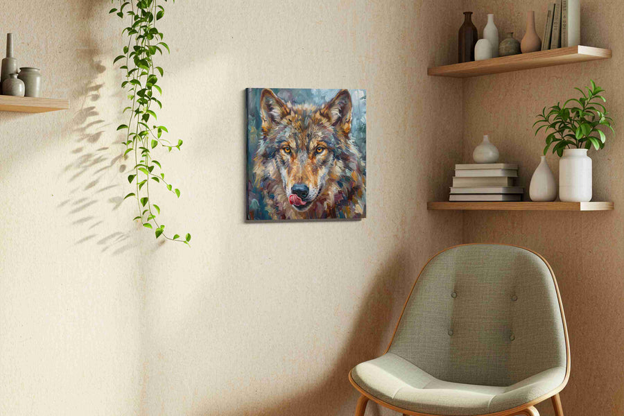 Soul of the Forest Guardian wolf canvas print, hanging on wall