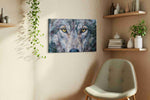 Stare of the Wild Guardian wolf canvas print, displayed in a living room