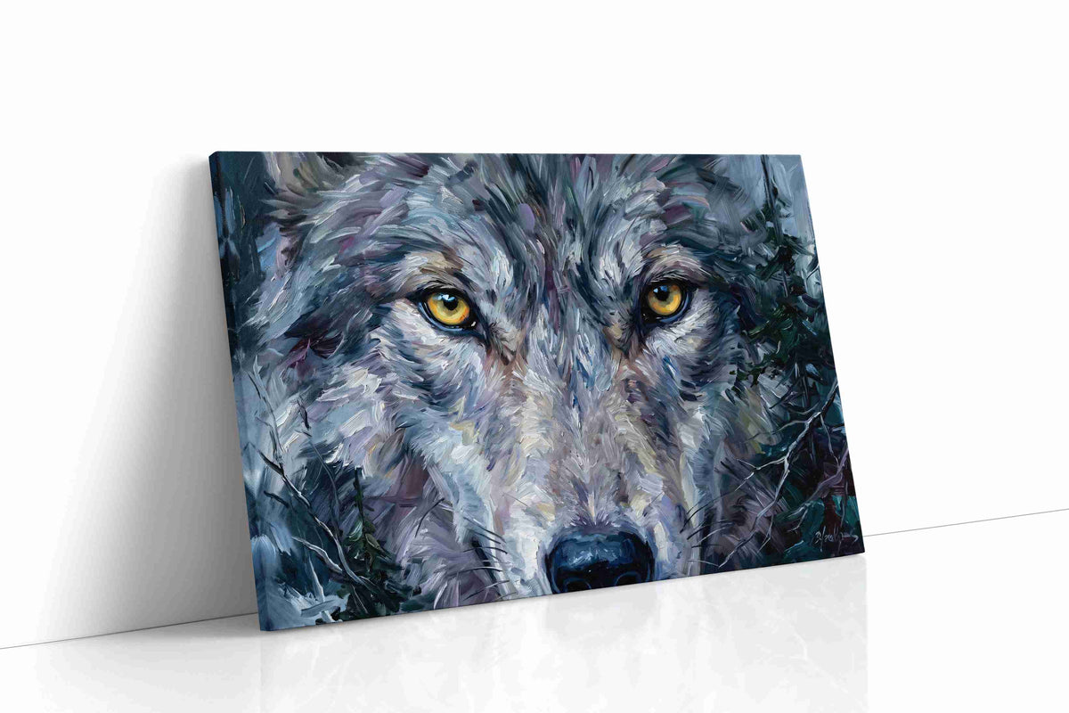 Stare of the Wild Guardian wolf canvas print, gallery-wrapped, ready to hang