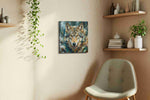 The Luminous Gaze wolf canvas print, displayed in a living room