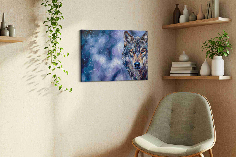 Twilight Gaze of the Wilderness wolf canvas print, hanging on wall — view 2