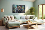 Twilight Guardian wolf canvas print, hanging on wall