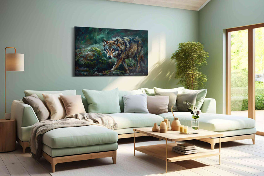 Whisper of the Wild wolf canvas print, hanging on wall