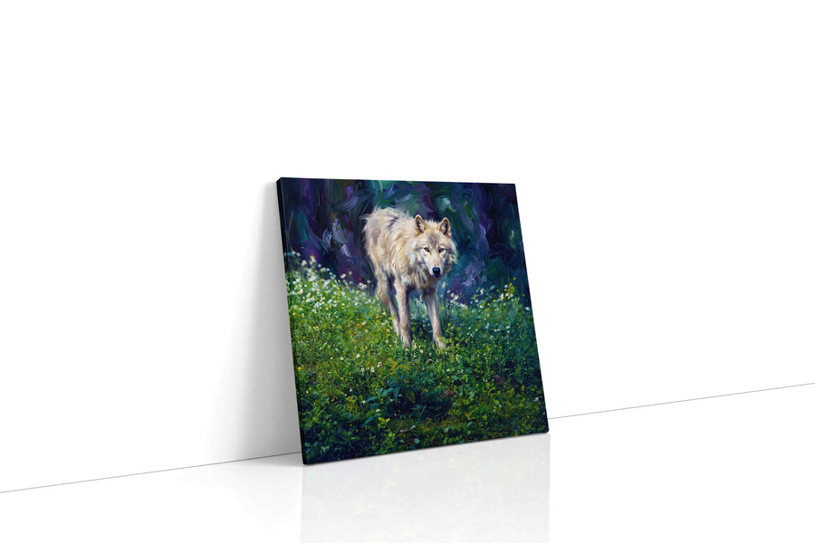 Whisper of the Wilderness wolf canvas print gallery-wrapped square canvas studio shot