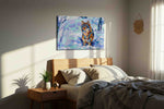 Winter Vigil in Pastel (Wolf) - Animals, Animal Wall Art, Wildlife Canvas Print, Animal Lover Decor in a bedroom scene