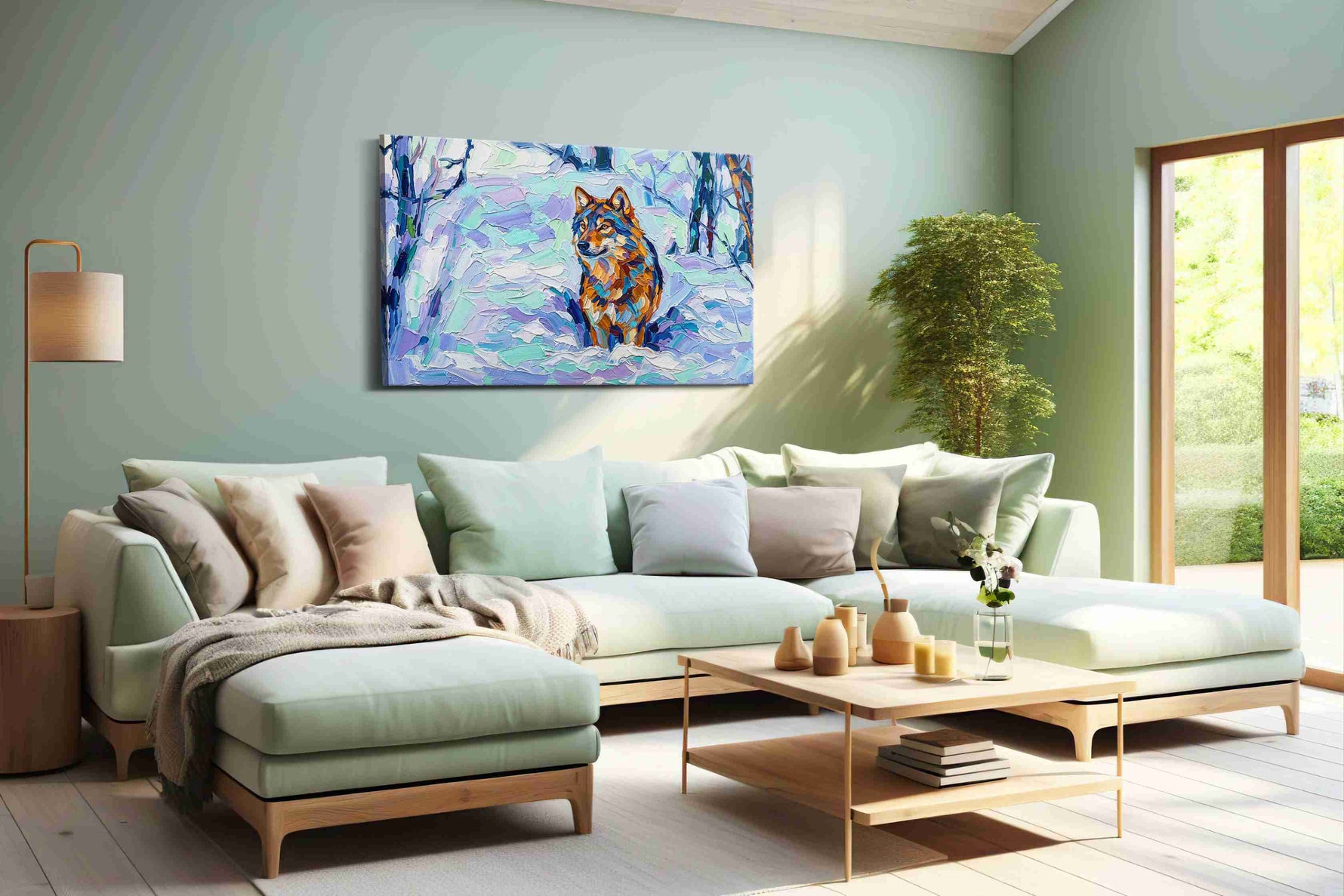 Winter Vigil in Pastel animals canvas print, hanging on wall