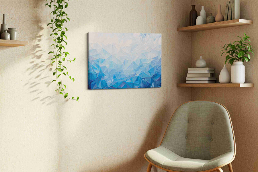 Azure Symphony of Waves geometric canvas print, displayed in a living room