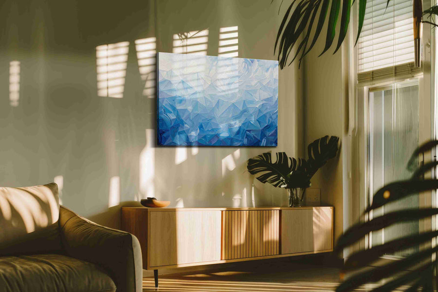 Azure Symphony of Waves geometric canvas print, on wall, lifestyle preview