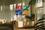 Chromatic Whirlwind Symphony geometric canvas print in a hung canvas mockup