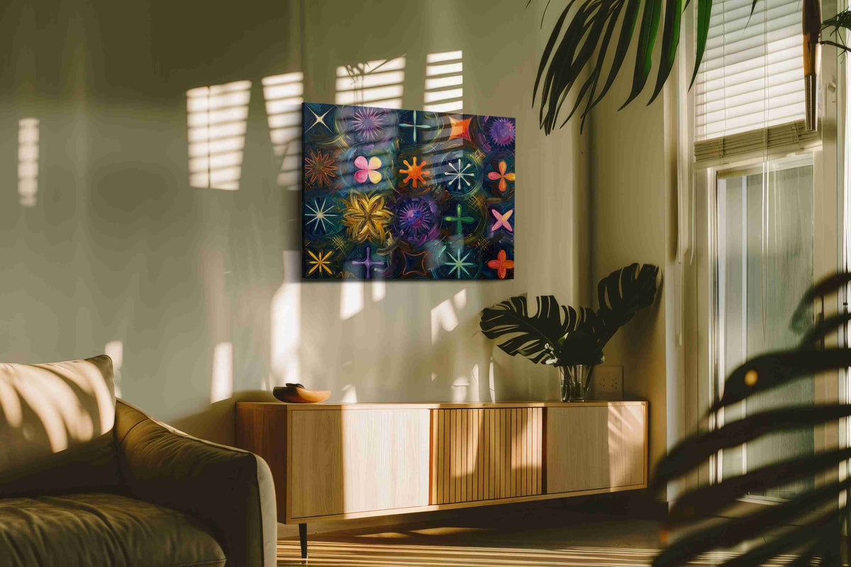 Cosmic Garden Symphony geometric canvas print, on wall, lifestyle preview