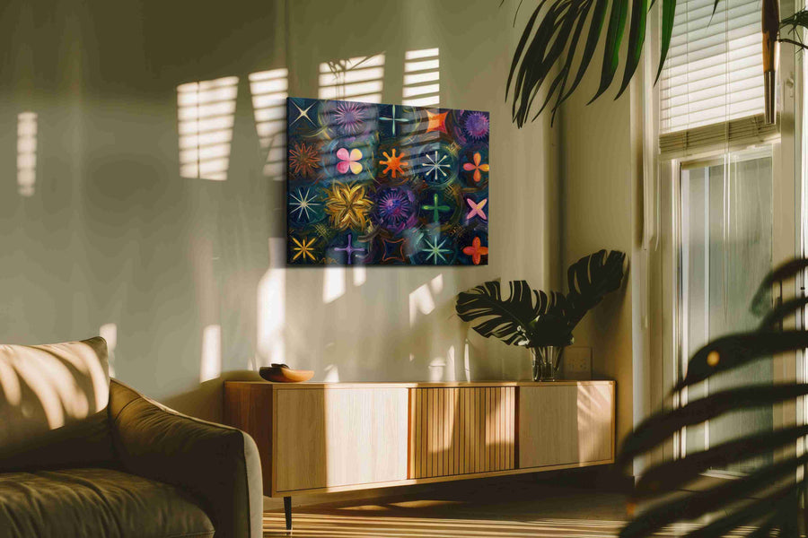 Cosmic Garden Symphony geometric canvas print, on wall, lifestyle preview