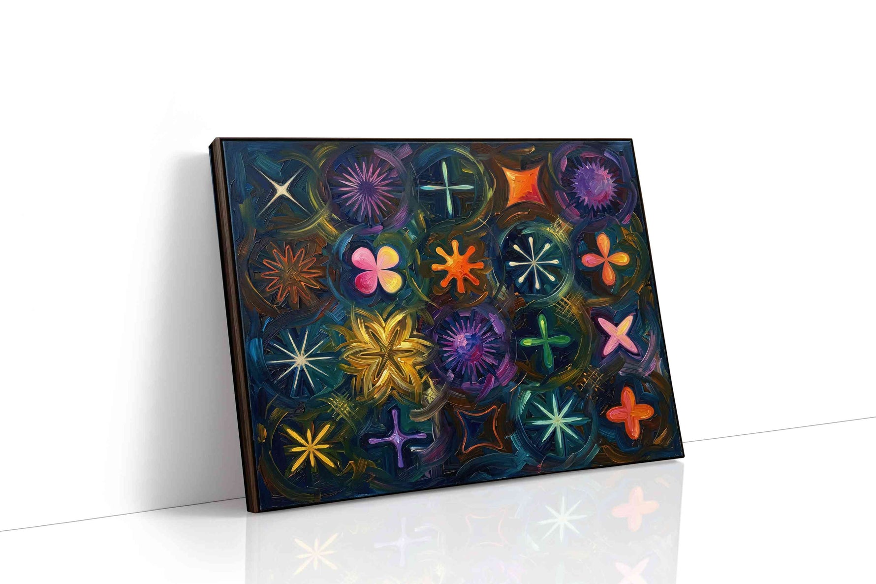 Cosmic Garden Symphony geometric canvas print gallery-wrapped landscape canvas studio shot