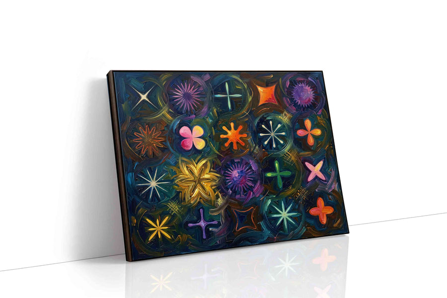 Cosmic Garden Symphony geometric canvas print gallery-wrapped landscape canvas studio shot