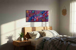 Cosmic Vibrations geometric canvas print, displayed in a bedroom