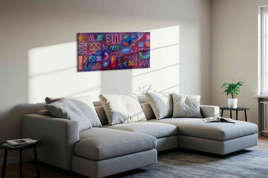 Cosmic Vibrations geometric canvas print in a living room scene