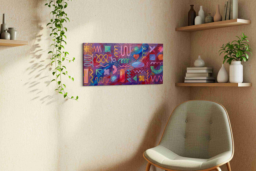 Cosmic Vibrations geometric canvas print, displayed in a living room