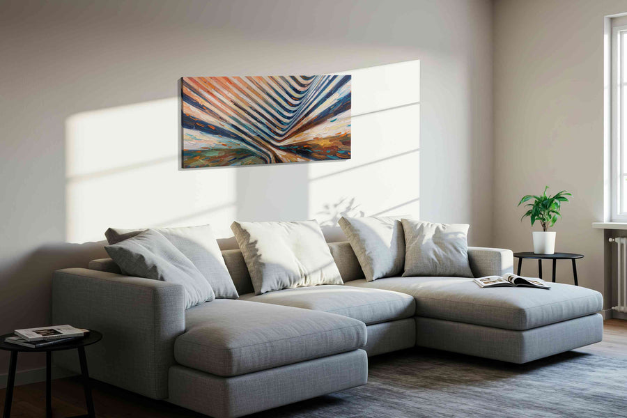 Curves of Time geometric canvas print, displayed in a living room