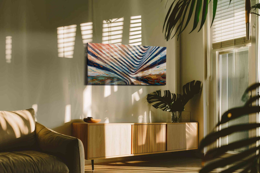Curves of Time geometric canvas print in a contemporary interior mockup