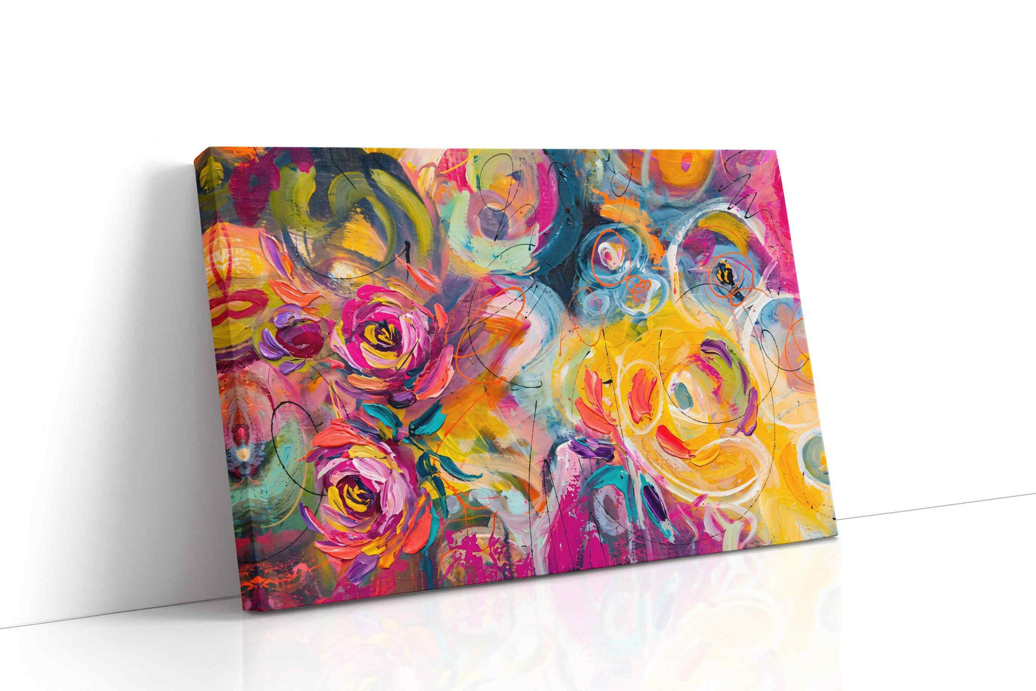Ebullient Whirl of Blooms floral canvas print, gallery-wrapped, ready to hang