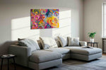 Ebullient Whirl of Blooms floral canvas print in a living room scene