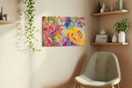 Ebullient Whirl of Blooms floral canvas print, displayed in a living room