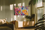 Ebullient Whirl of Blooms floral canvas print, on wall, lifestyle preview