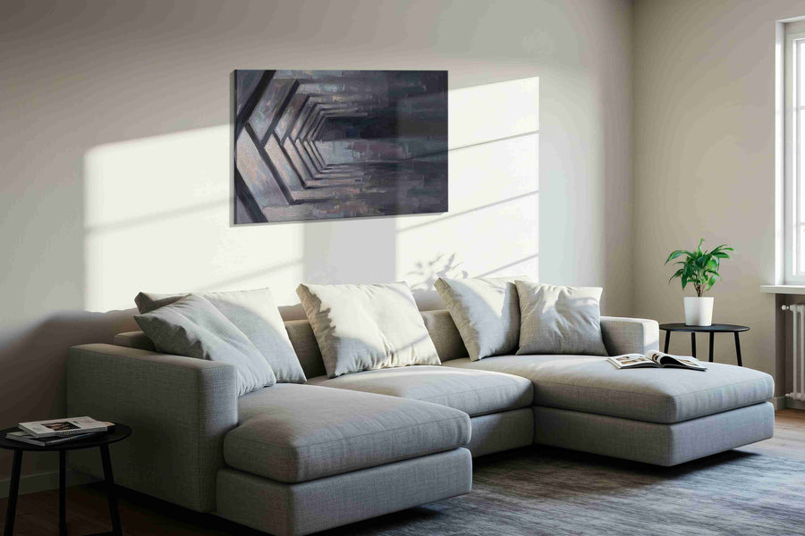 Echoes of Infinity minimalist canvas print in a living room scene