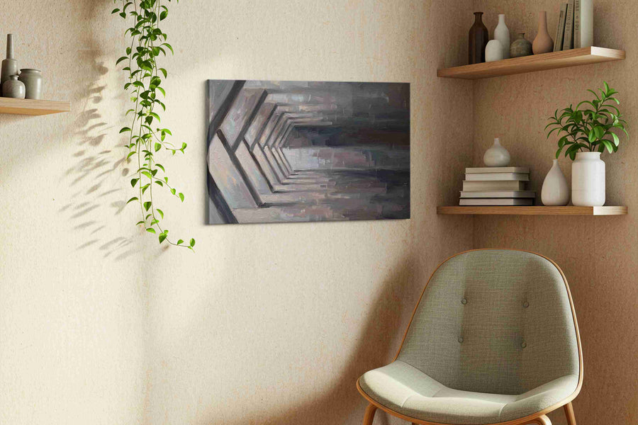 Echoes of Infinity minimalist canvas print, displayed in a living room