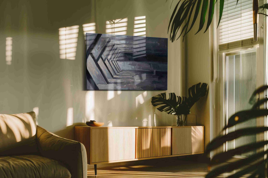 Echoes of Infinity minimalist canvas print in a contemporary interior mockup